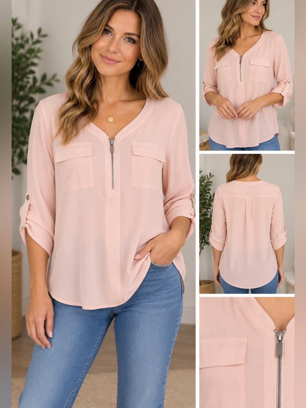 Cato women's size 22/24W pink semi sheer long sleeve blouse #26